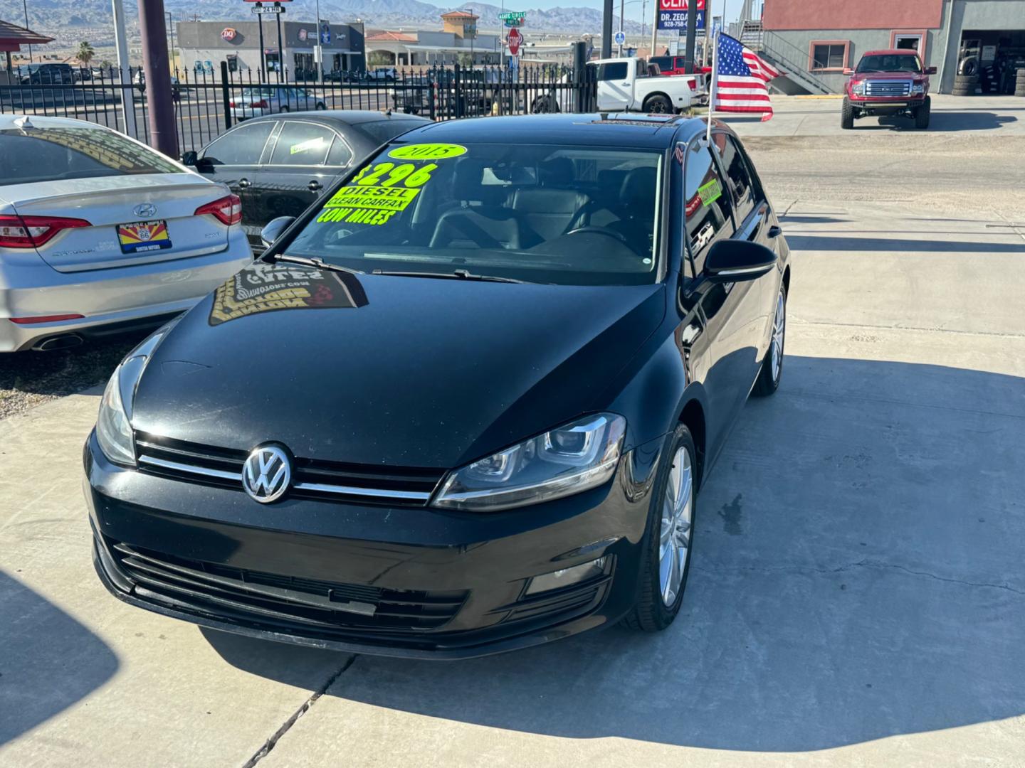 2015 Black Volkswagen Golf (3VW2A7AU5FM) , located at 2190 Hwy 95, Bullhead City, AZ, 86442, (928) 704-0060, 0.000000, 0.000000 - low mileage hard to find volkswagen golf diesel. bluetooth, backup camera, leather, moonroof. Fender stereo system. This car is super clean and runs great. - Photo#2